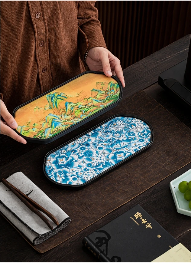 Chinese-style Ceramic Absorbent Dry Bubble Tray Coffee Table Tea Tray Tea Set Accessories Retro Tea Tray Home Decoration Modern