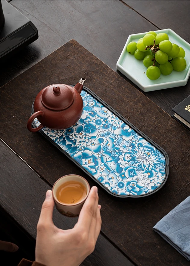 Chinese-style Ceramic Absorbent Dry Bubble Tray Coffee Table Tea Tray Tea Set Accessories Retro Tea Tray Home Decoration Modern