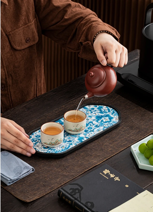Chinese-style Ceramic Absorbent Dry Bubble Tray Coffee Table Tea Tray Tea Set Accessories Retro Tea Tray Home Decoration Modern