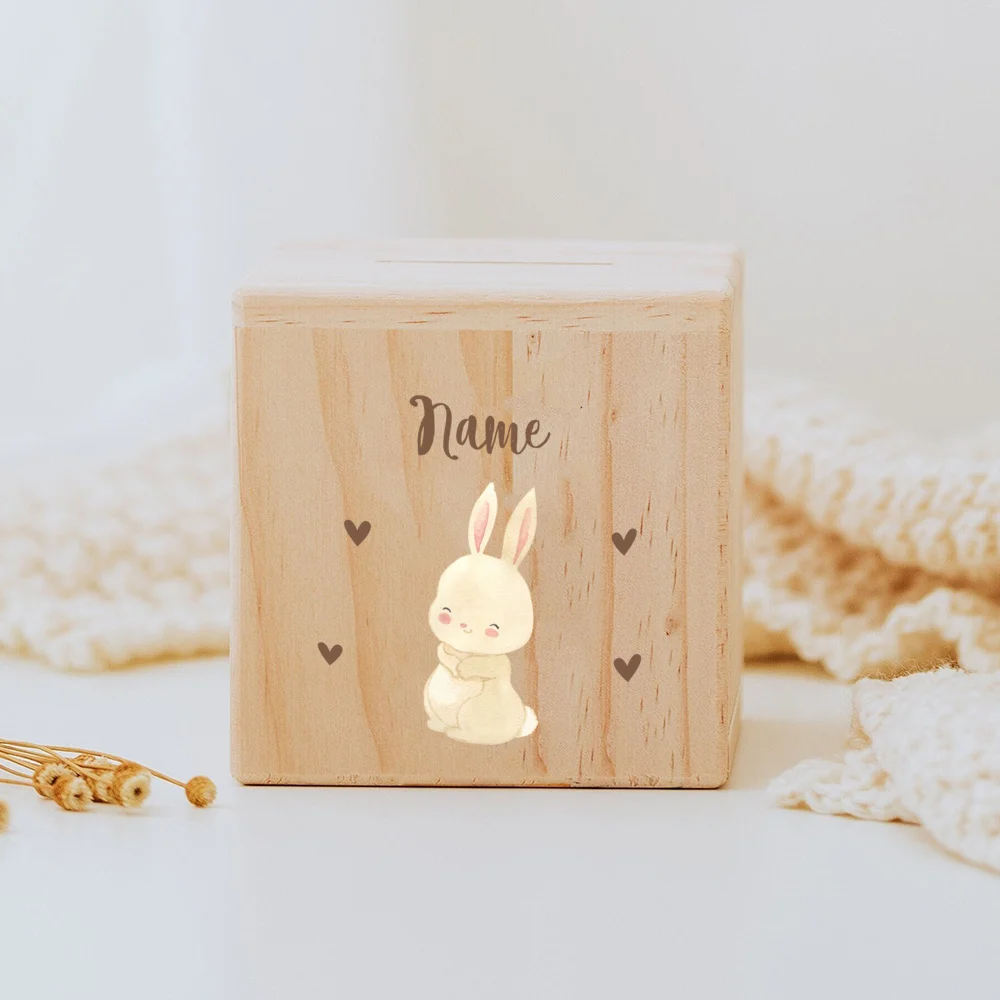 Money Box for Kids Personalized Fox and Lion Wooden Money Box Children Money Boxes with Animal Customized Piggy Bank Easter Gift