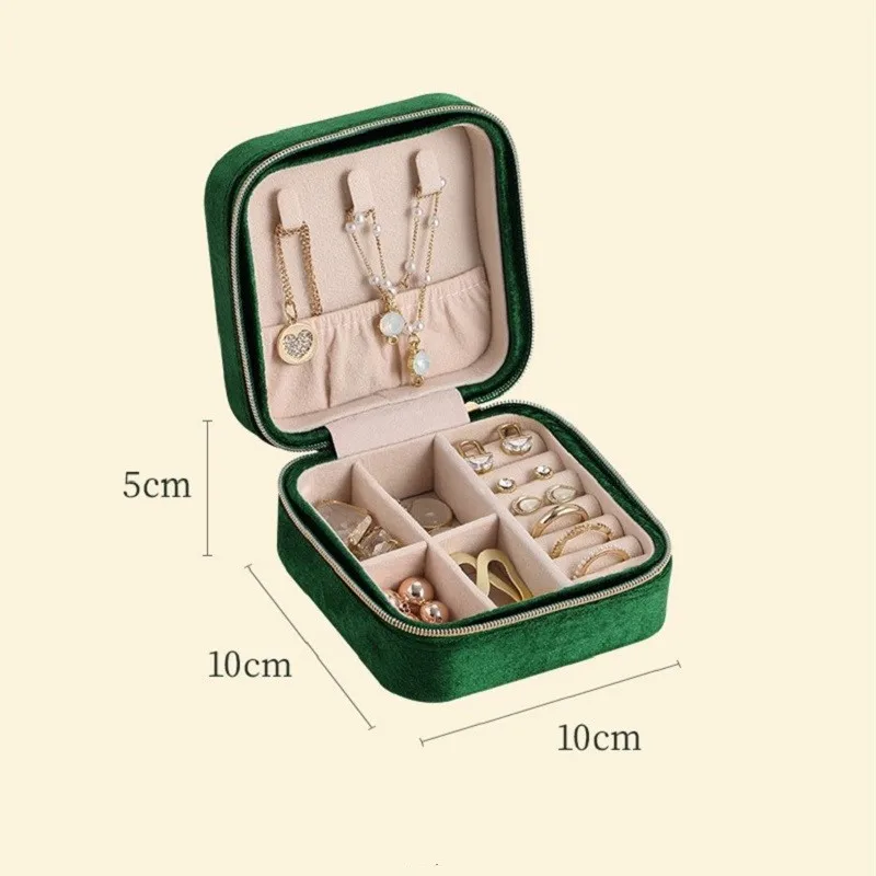 Plush Velvet Jewelry Box For Women Necklace Ring Earrings Organizer Holder Travel Portable Zipper Square Jewelry Storage Case