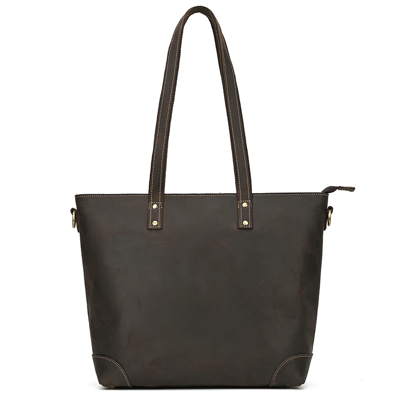 Luufan Genuine Leather Women‘s Tote Big Capacity Daily Business Handbag 14 inch PC Bag Female Large Travel Shoulder Message Bag