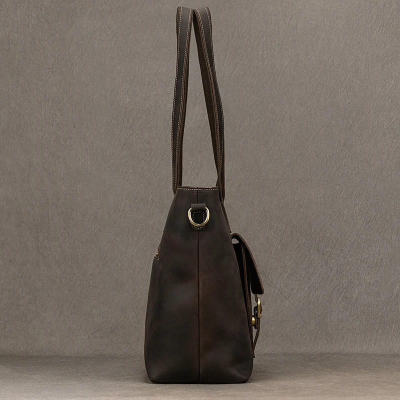 Luufan Genuine Leather Women‘s Tote Big Capacity Daily Business Handbag 14 inch PC Bag Female Large Travel Shoulder Message Bag