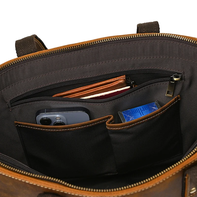 Luufan Genuine Leather Women‘s Tote Big Capacity Daily Business Handbag 14 inch PC Bag Female Large Travel Shoulder Message Bag