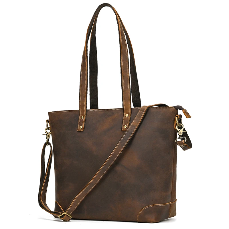 Luufan Genuine Leather Women‘s Tote Big Capacity Daily Business Handbag 14 inch PC Bag Female Large Travel Shoulder Message Bag