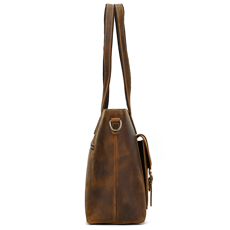 Luufan Genuine Leather Women‘s Tote Big Capacity Daily Business Handbag 14 inch PC Bag Female Large Travel Shoulder Message Bag