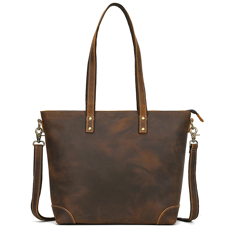 Luufan Genuine Leather Women‘s Tote Big Capacity Daily Business Handbag 14 inch PC Bag Female Large Travel Shoulder Message Bag