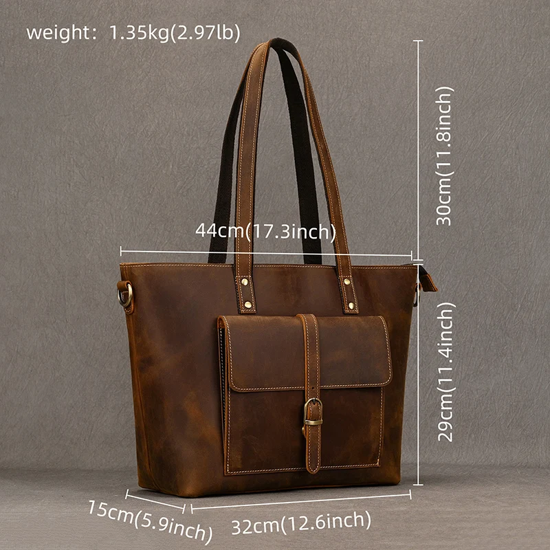 Luufan Genuine Leather Women‘s Tote Big Capacity Daily Business Handbag 14 inch PC Bag Female Large Travel Shoulder Message Bag