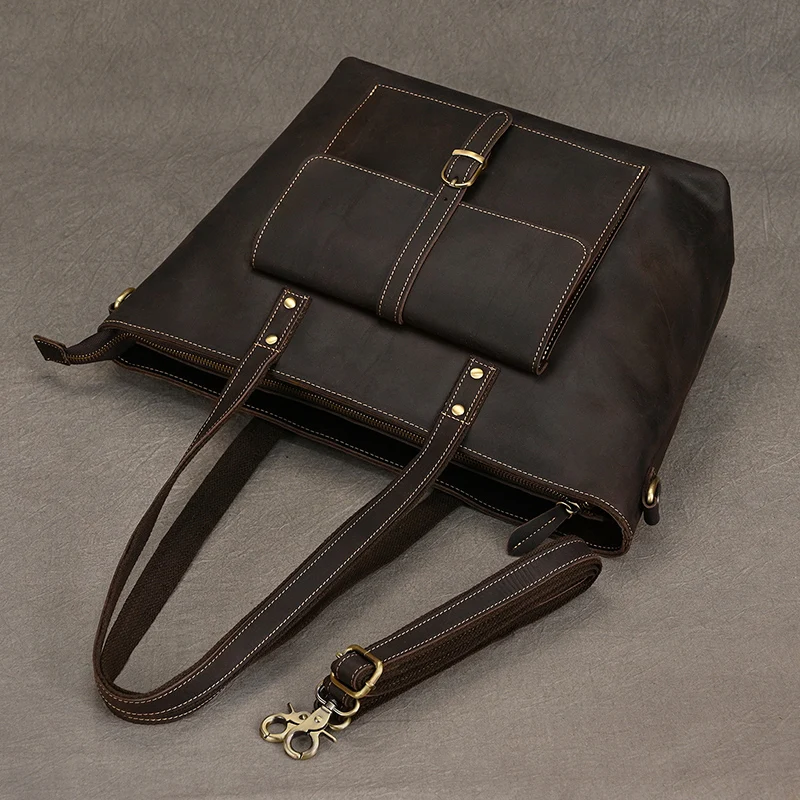 Luufan Genuine Leather Women‘s Tote Big Capacity Daily Business Handbag 14 inch PC Bag Female Large Travel Shoulder Message Bag