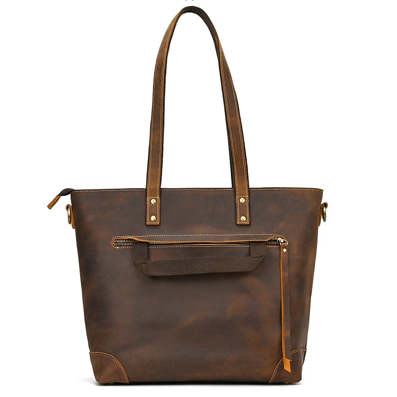 Luufan Genuine Leather Women‘s Tote Big Capacity Daily Business Handbag 14 inch PC Bag Female Large Travel Shoulder Message Bag