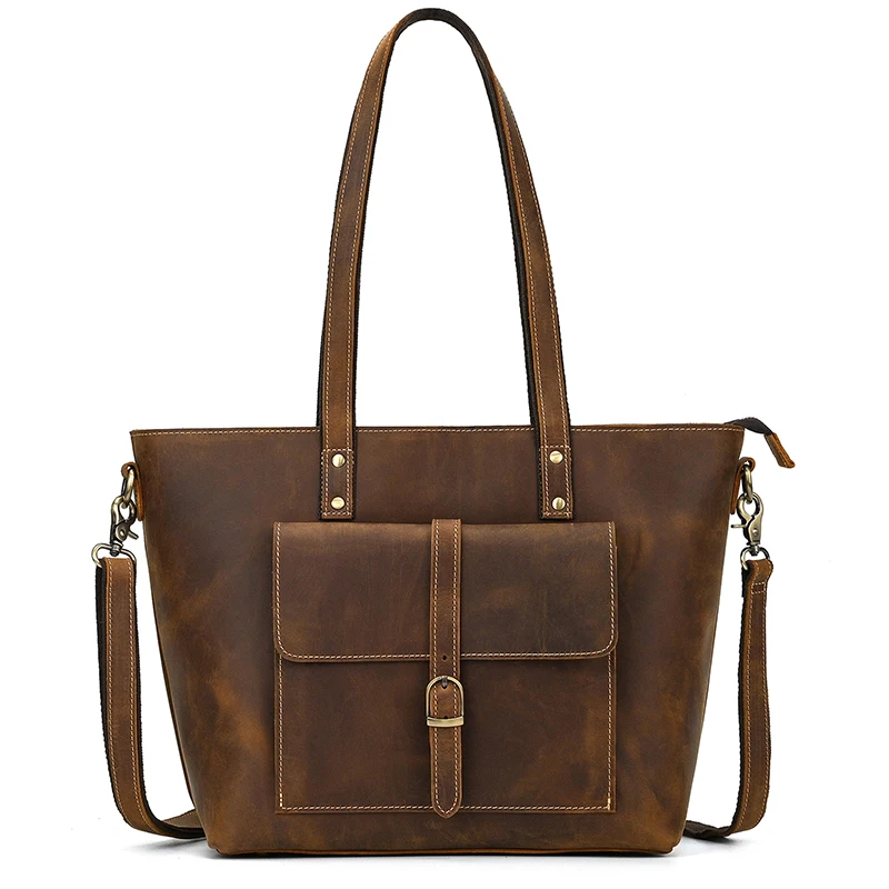 Luufan Genuine Leather Women‘s Tote Big Capacity Daily Business Handbag 14 inch PC Bag Female Large Travel Shoulder Message Bag