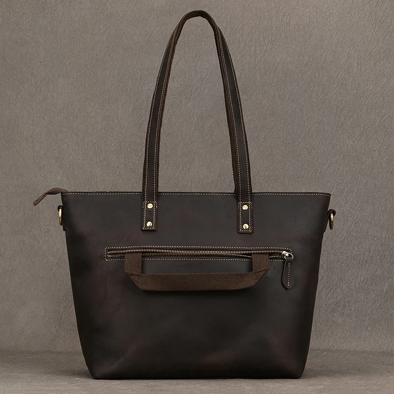 Luufan Genuine Leather Women‘s Tote Big Capacity Daily Business Handbag 14 inch PC Bag Female Large Travel Shoulder Message Bag