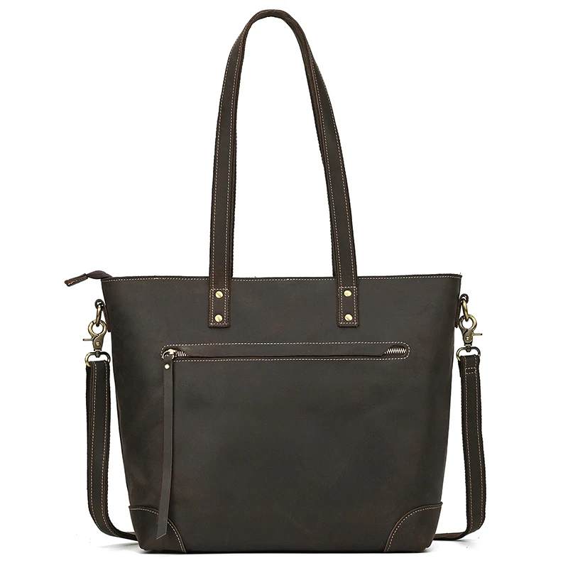 Luufan Genuine Leather Women‘s Tote Big Capacity Daily Business Handbag 14 inch PC Bag Female Large Travel Shoulder Message Bag