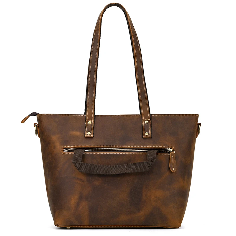 Luufan Genuine Leather Women‘s Tote Big Capacity Daily Business Handbag 14 inch PC Bag Female Large Travel Shoulder Message Bag