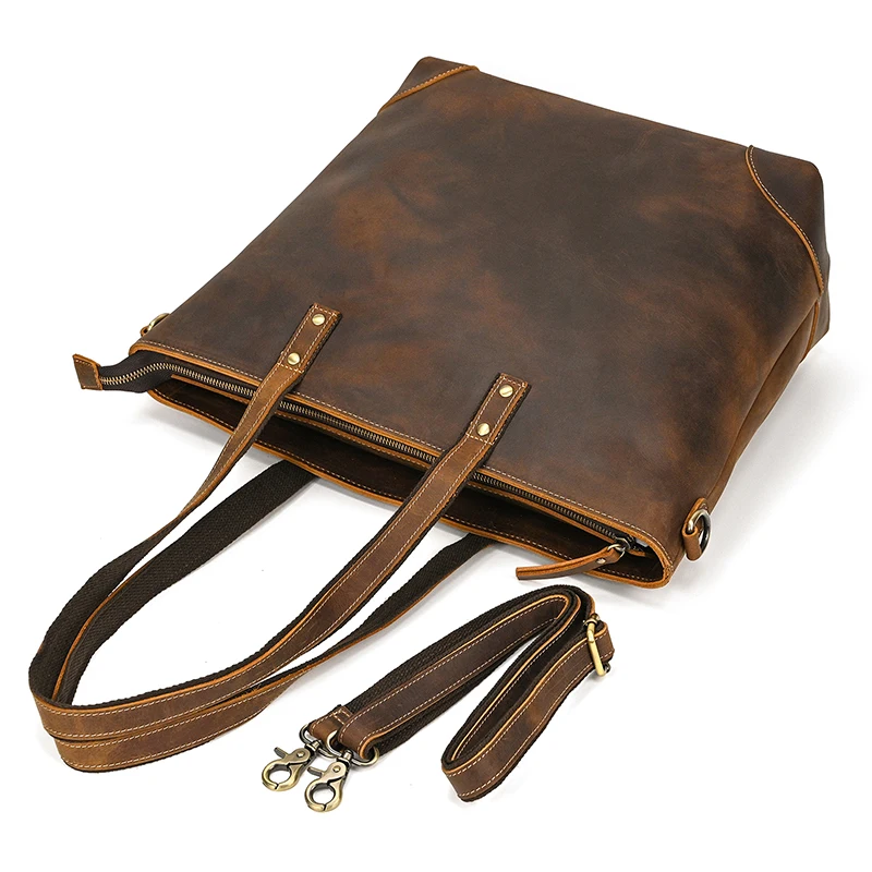 Luufan Genuine Leather Women‘s Tote Big Capacity Daily Business Handbag 14 inch PC Bag Female Large Travel Shoulder Message Bag