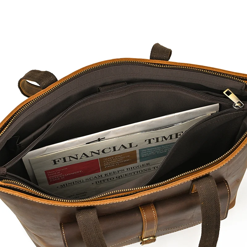Luufan Genuine Leather Women‘s Tote Big Capacity Daily Business Handbag 14 inch PC Bag Female Large Travel Shoulder Message Bag