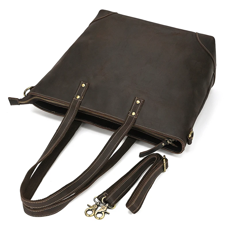 Luufan Genuine Leather Women‘s Tote Big Capacity Daily Business Handbag 14 inch PC Bag Female Large Travel Shoulder Message Bag