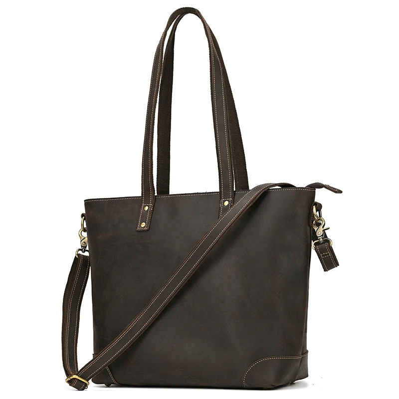 Luufan Genuine Leather Women‘s Tote Big Capacity Daily Business Handbag 14 inch PC Bag Female Large Travel Shoulder Message Bag