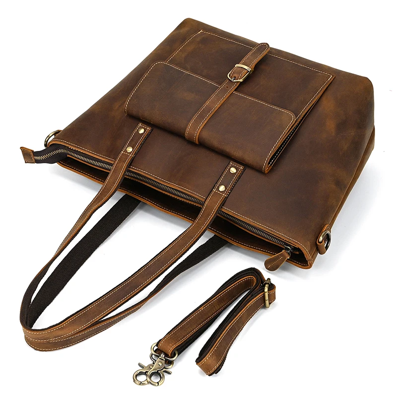 Luufan Genuine Leather Women‘s Tote Big Capacity Daily Business Handbag 14 inch PC Bag Female Large Travel Shoulder Message Bag
