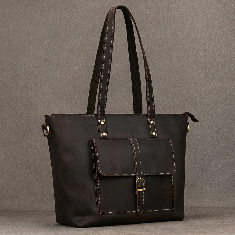 Luufan Genuine Leather Women‘s Tote Big Capacity Daily Business Handbag 14 inch PC Bag Female Large Travel Shoulder Message Bag