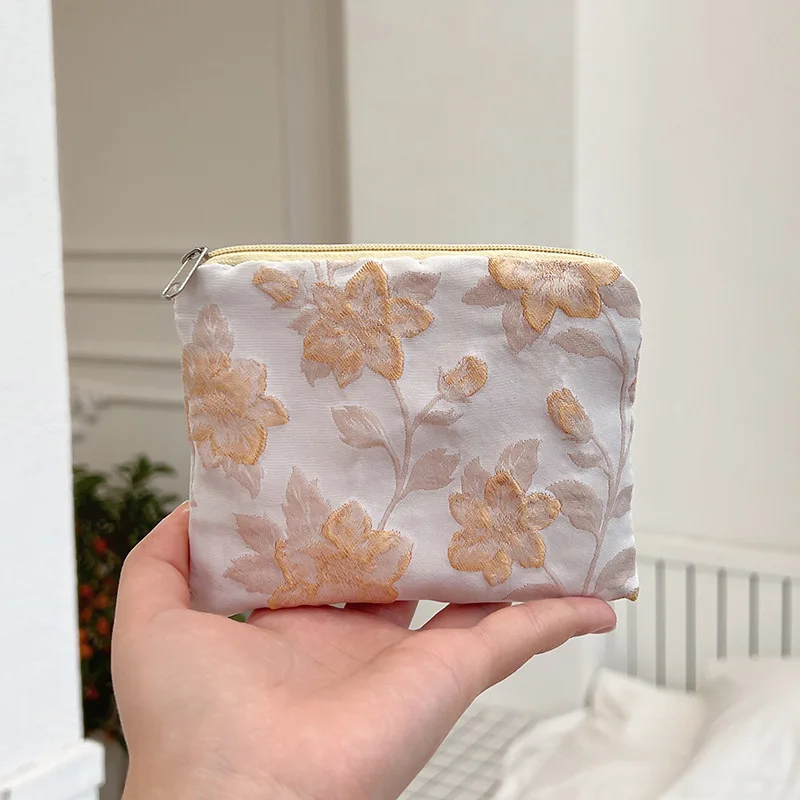 Mini Small Zipper Coin Purse Women Cute Floral Clutch Purse Lipstick Bag Key Wallet Lady Cotton Travel Makeup Storage Bag Pouch