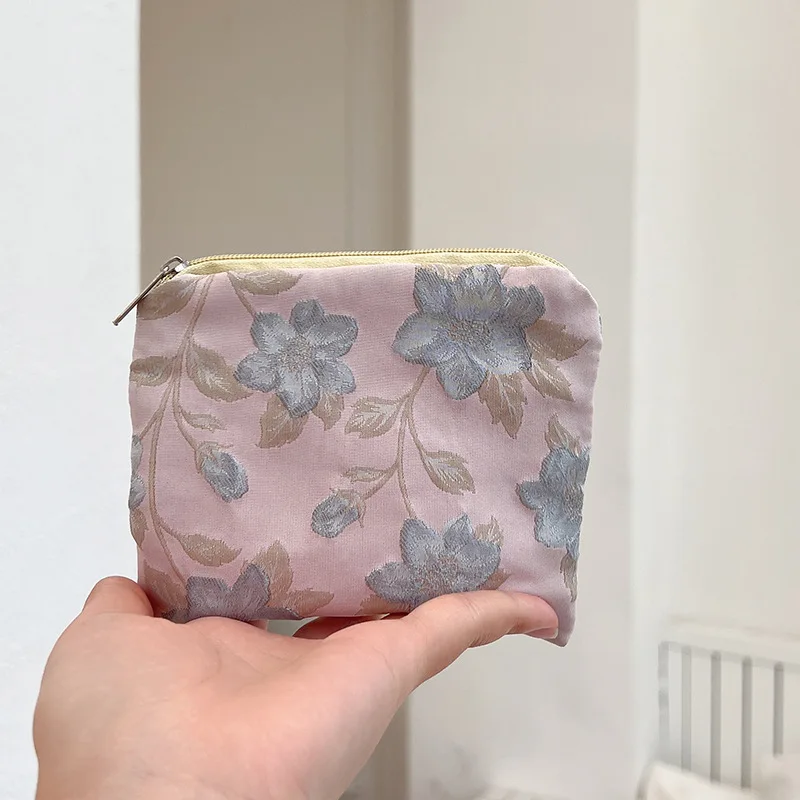 Mini Small Zipper Coin Purse Women Cute Floral Clutch Purse Lipstick Bag Key Wallet Lady Cotton Travel Makeup Storage Bag Pouch