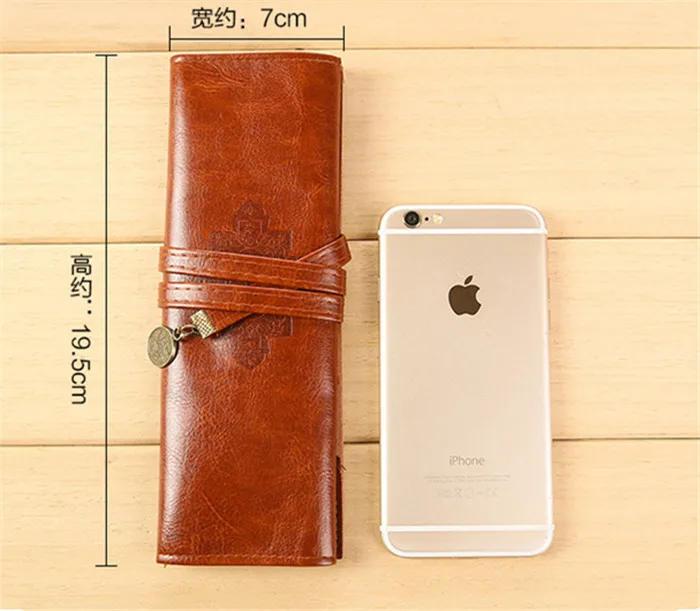 Fashion Vintage Roll PU Leather Pencil Case Twilight Pen Pouch Student Stationery Gift Woman Cosmetic Storage Bag Pencilcase