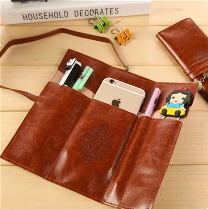 Fashion Vintage Roll PU Leather Pencil Case Twilight Pen Pouch Student Stationery Gift Woman Cosmetic Storage Bag Pencilcase