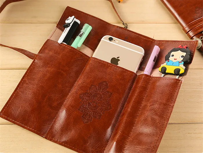 Fashion Vintage Roll PU Leather Pencil Case Twilight Pen Pouch Student Stationery Gift Woman Cosmetic Storage Bag Pencilcase