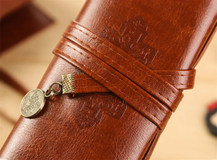 Fashion Vintage Roll PU Leather Pencil Case Twilight Pen Pouch Student Stationery Gift Woman Cosmetic Storage Bag Pencilcase