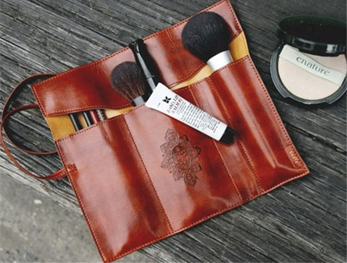 Fashion Vintage Roll PU Leather Pencil Case Twilight Pen Pouch Student Stationery Gift Woman Cosmetic Storage Bag Pencilcase