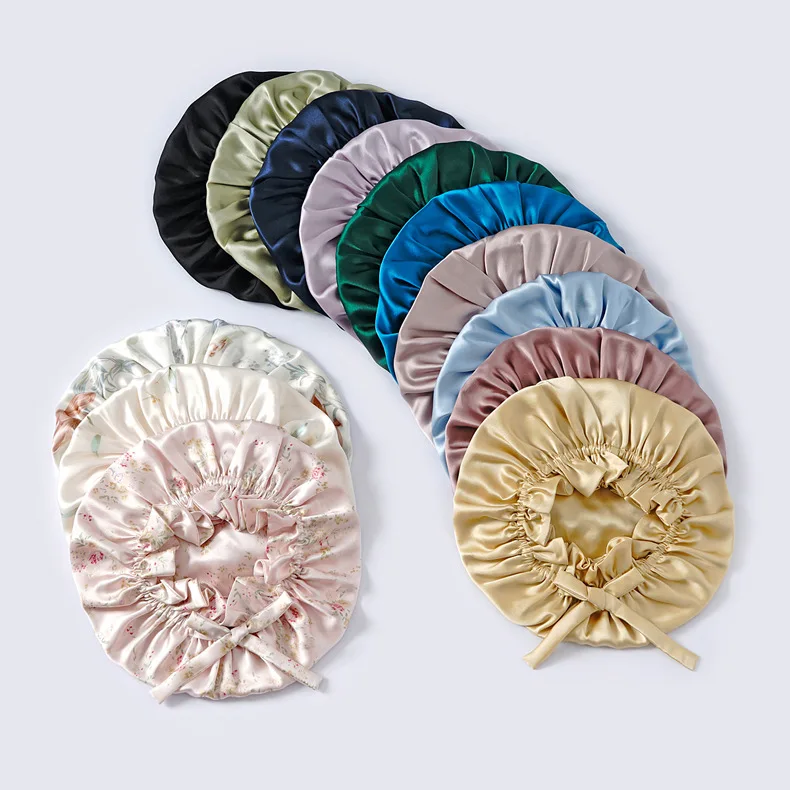 Winsleter,Women Double Layer Sleeping Night Cap 100% Real Silk Bonnet,Pure Hair Wrap Elastic Headwrap 2024 Summer A43753JC