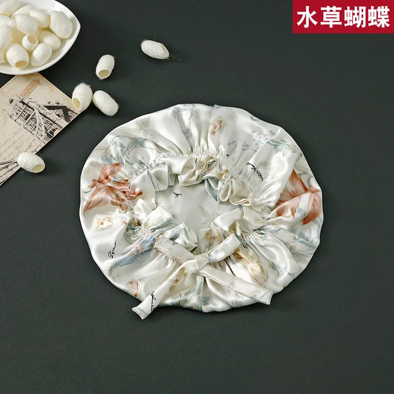 Winsleter,Women Double Layer Sleeping Night Cap 100% Real Silk Bonnet,Pure Hair Wrap Elastic Headwrap 2024 Summer A43753JC