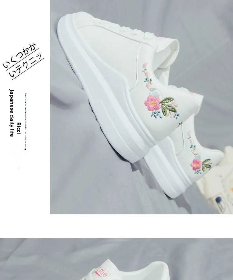 Shoes 2025 Women Running Spring Autumn Fashion White Breathable Embroidered Flower Lace-Up Casual Sneakers Zapatos De Mujer