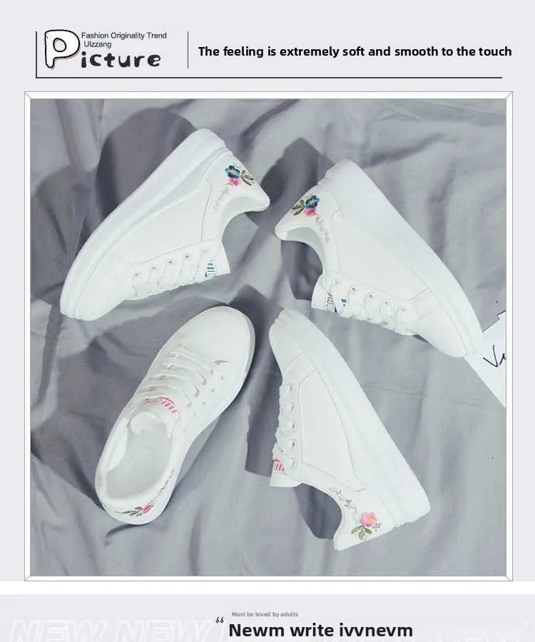 Shoes 2025 Women Running Spring Autumn Fashion White Breathable Embroidered Flower Lace-Up Casual Sneakers Zapatos De Mujer