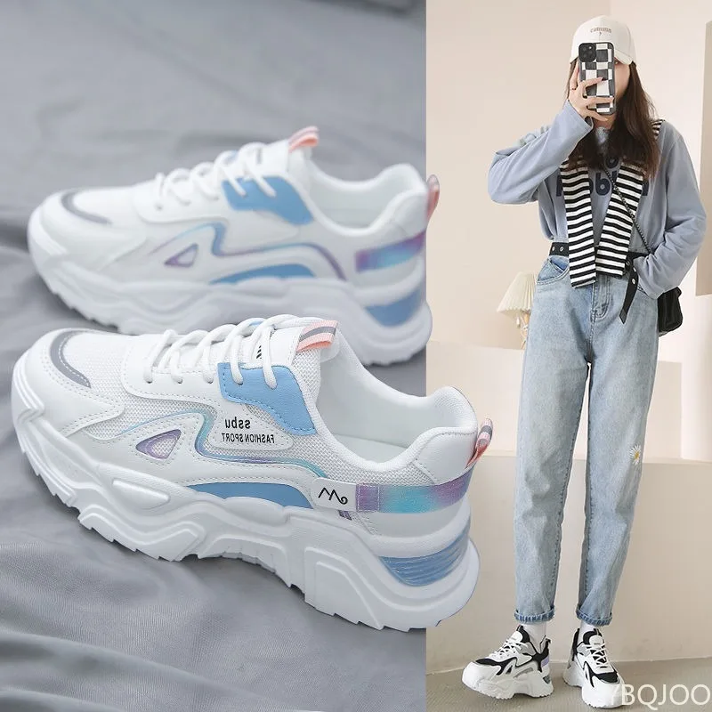 Large Size Autumn Fashion Breathable Lightweight Casual Comfortable Women's Shoes Versatile Flat Bottom Women's Sports Dad Shoes