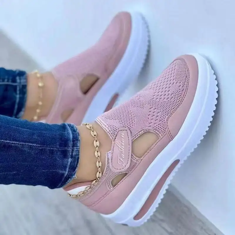 Fashion Hollow Mesh Slip On Wedge Sneakers Lightweight Women Daily Shoes