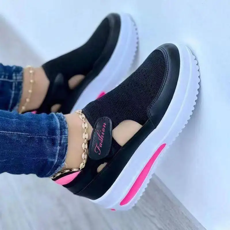 Fashion Hollow Mesh Slip On Wedge Sneakers Lightweight Women Daily Shoes