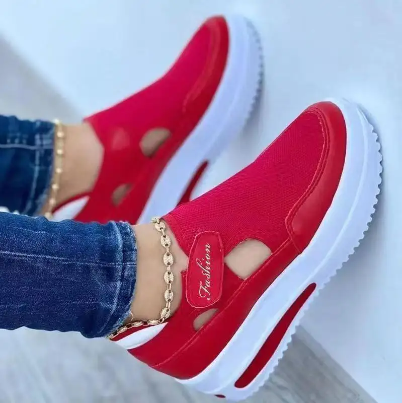 Fashion Hollow Mesh Slip On Wedge Sneakers Lightweight Women Daily Shoes