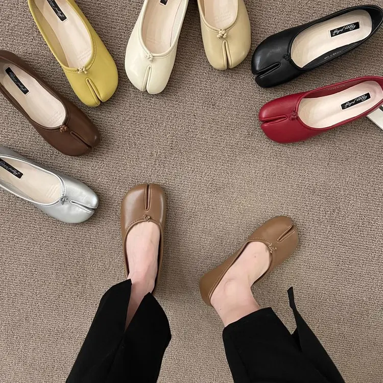 Korean Style Horse-Shoe Split-Toe Women's Shallow Mouth Single Shoes New Slip-On Pig's Trotters Versatile Grandma Flat Loafers