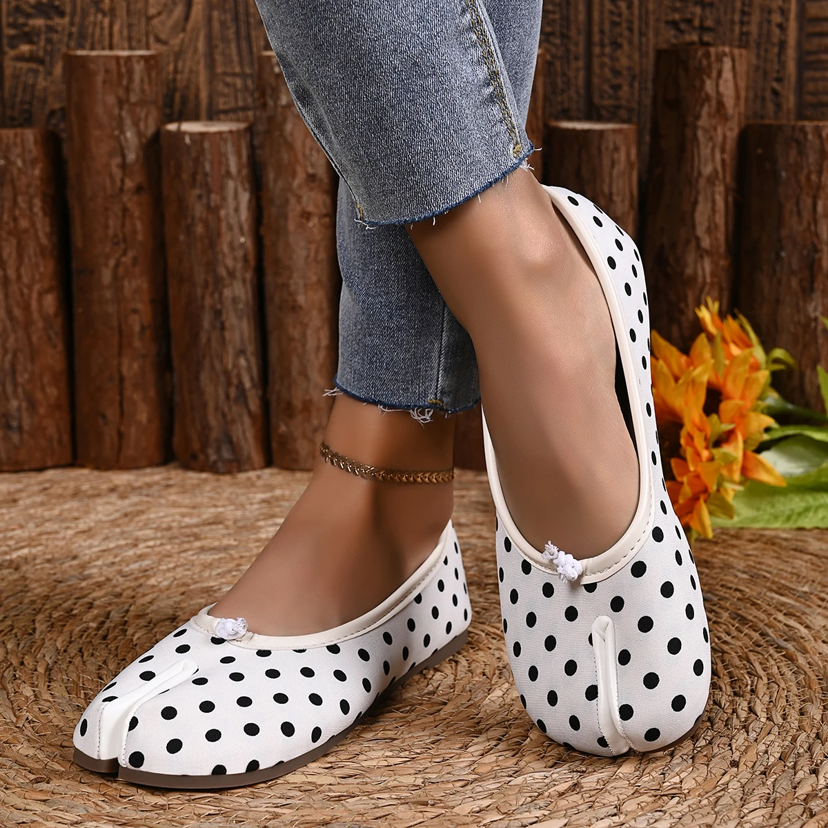 Korean Style Horse-Shoe Split-Toe Women's Shallow Mouth Single Shoes New Slip-On Pig's Trotters Versatile Grandma Flat Loafers