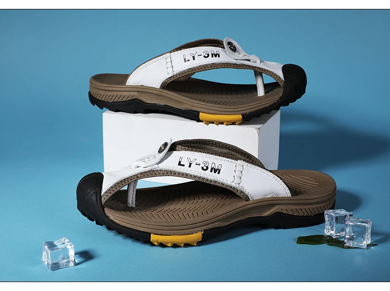 Genuine Cow Leather Shoes Men Sandals Mens Flip Flops Men's Casual Shoes Classic Massage Beach Slippers Anti-slip Summer 2021
