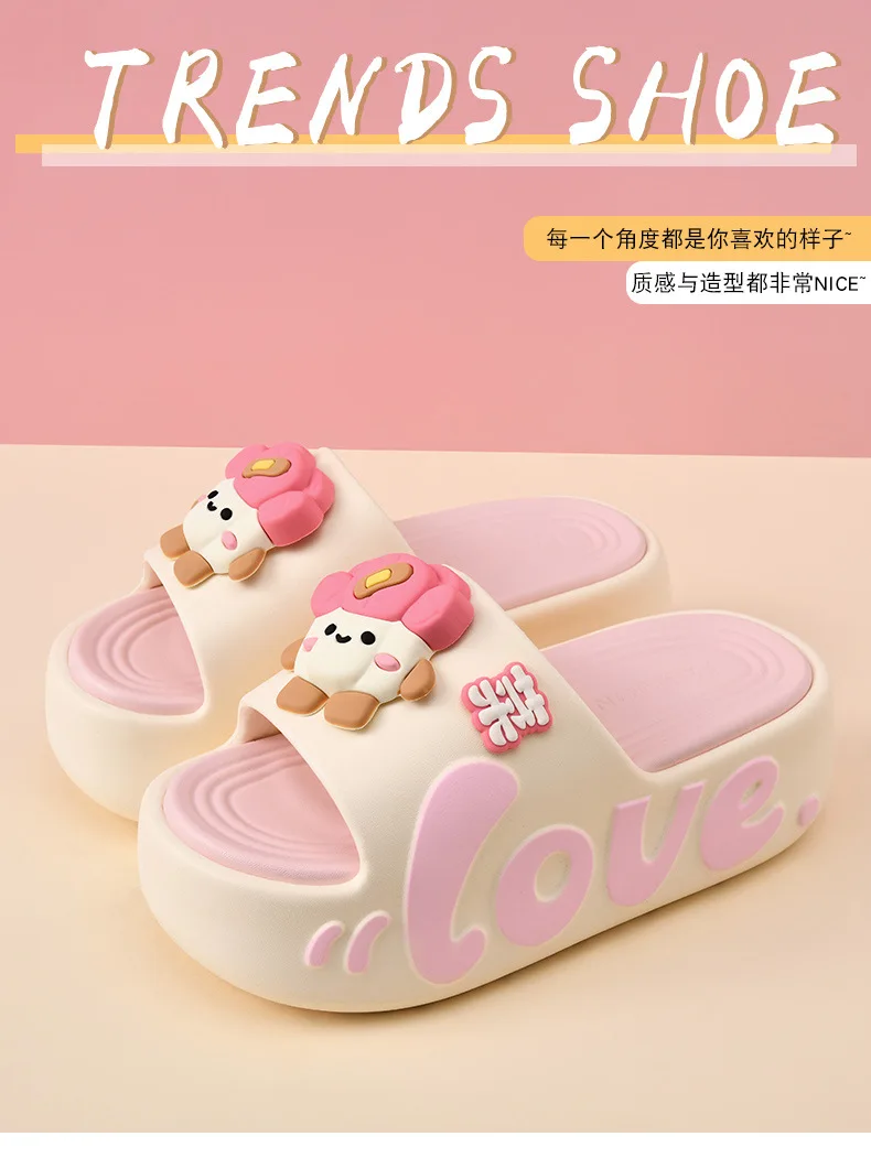 EVA Thick Soled Slippers for Women Cute Cartoon Casual Anti-Slip, Anti-Odor, Cool High-Heeled Slippers Women's Slippers