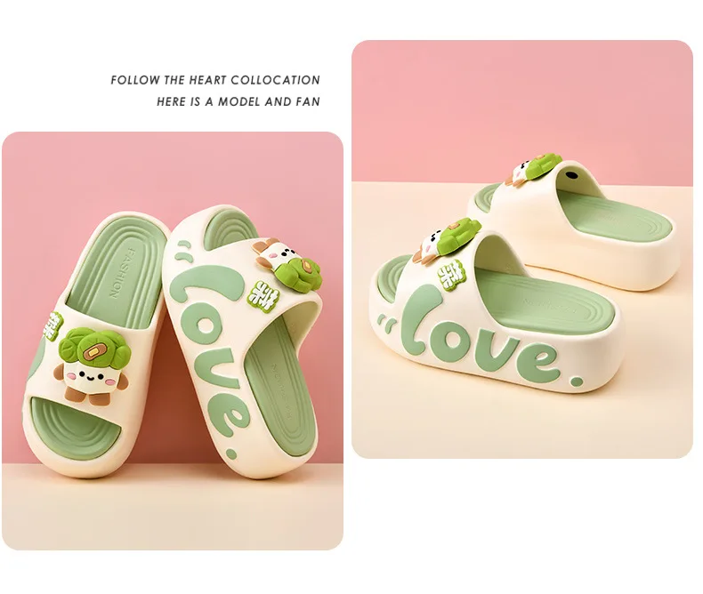 EVA Thick Soled Slippers for Women Cute Cartoon Casual Anti-Slip, Anti-Odor, Cool High-Heeled Slippers Women's Slippers