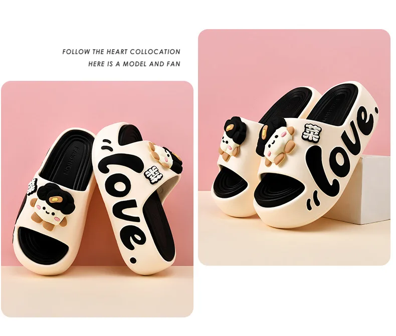 EVA Thick Soled Slippers for Women Cute Cartoon Casual Anti-Slip, Anti-Odor, Cool High-Heeled Slippers Women's Slippers