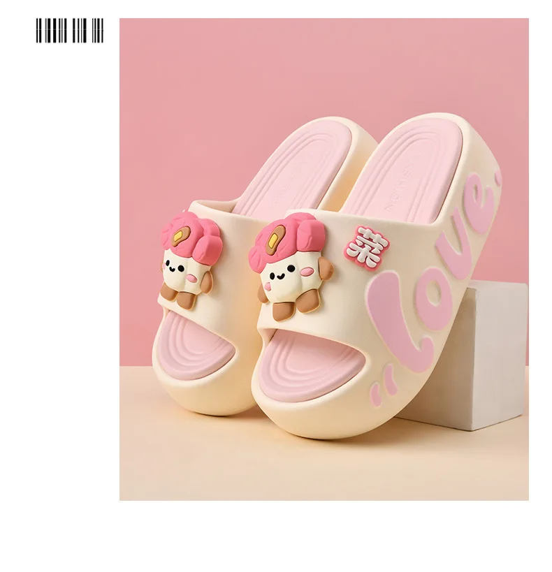 EVA Thick Soled Slippers for Women Cute Cartoon Casual Anti-Slip, Anti-Odor, Cool High-Heeled Slippers Women's Slippers