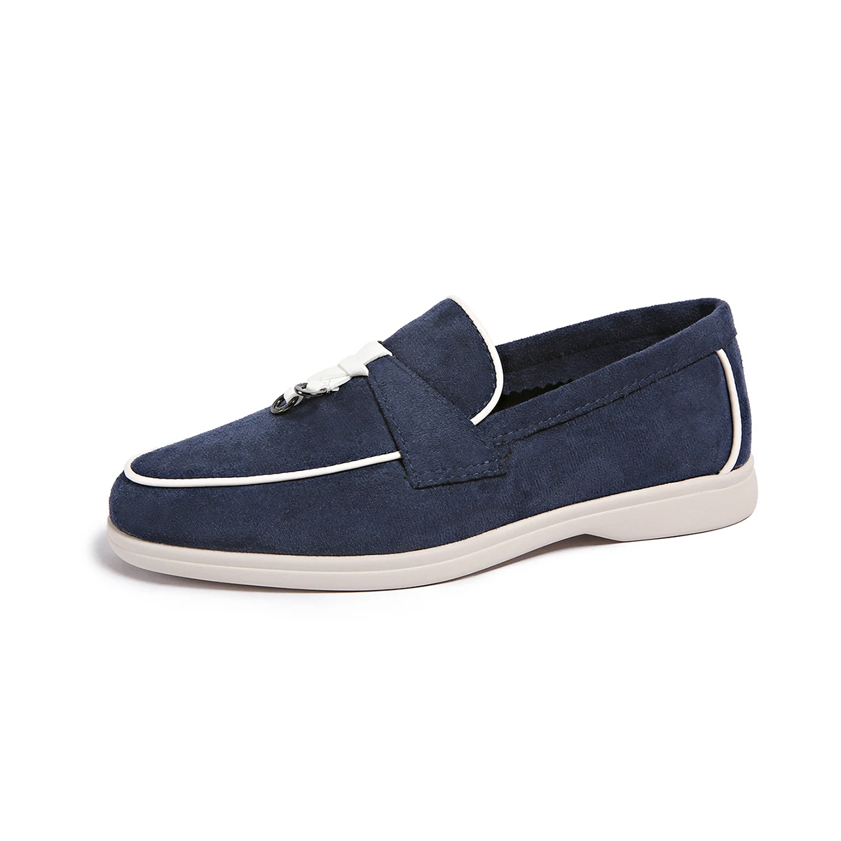 Four Seasons Women Suede Bow Decor Loafers Metal Accent Non-Slip Flat Sole Slip-On Office Work Daily Casual Walking Shoes