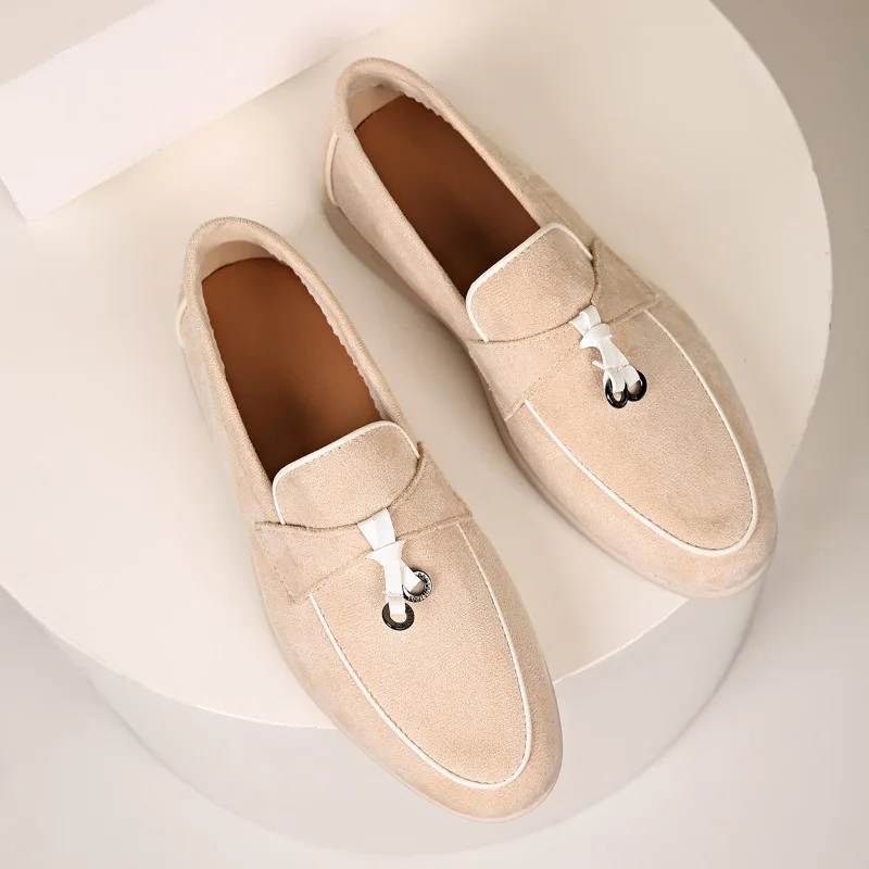 Four Seasons Women Suede Bow Decor Loafers Metal Accent Non-Slip Flat Sole Slip-On Office Work Daily Casual Walking Shoes