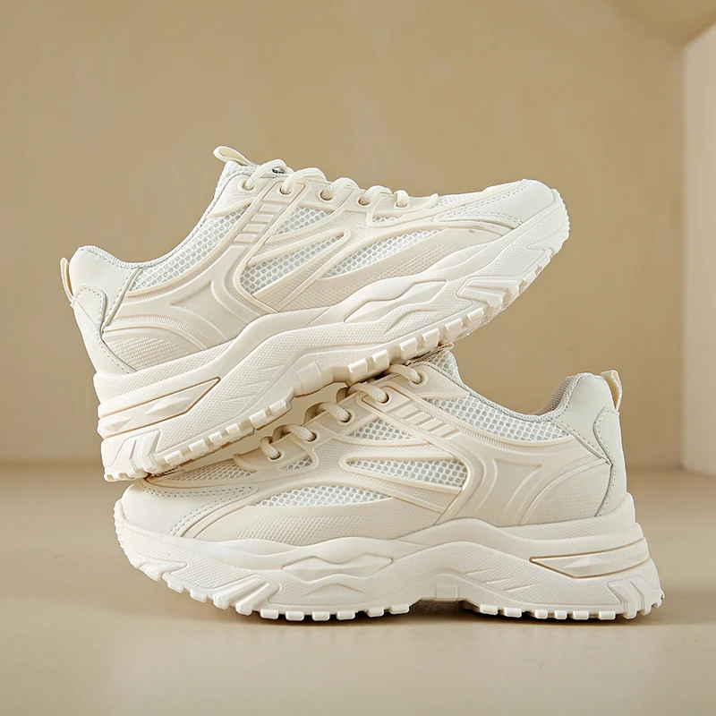 White Sneakers Women 2024 New Leather Chunky Sneakers Women's Sports Shoes Thick Tennis Vulcanized Shoes Basket Platform Shoes