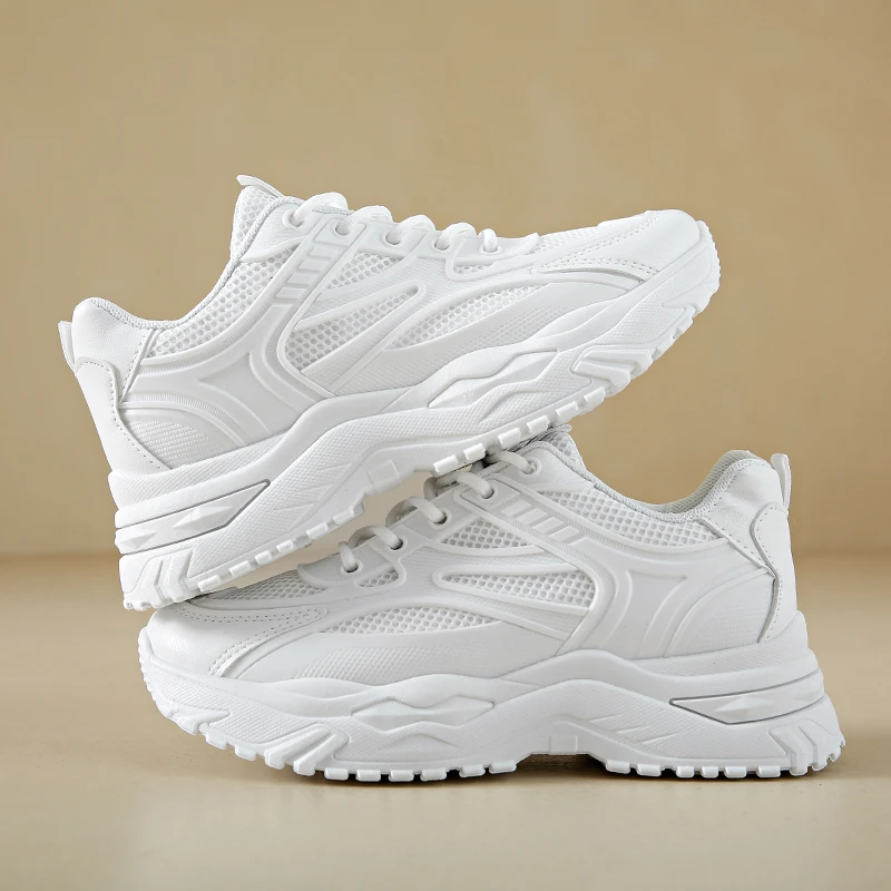 White Sneakers Women 2024 New Leather Chunky Sneakers Women's Sports Shoes Thick Tennis Vulcanized Shoes Basket Platform Shoes